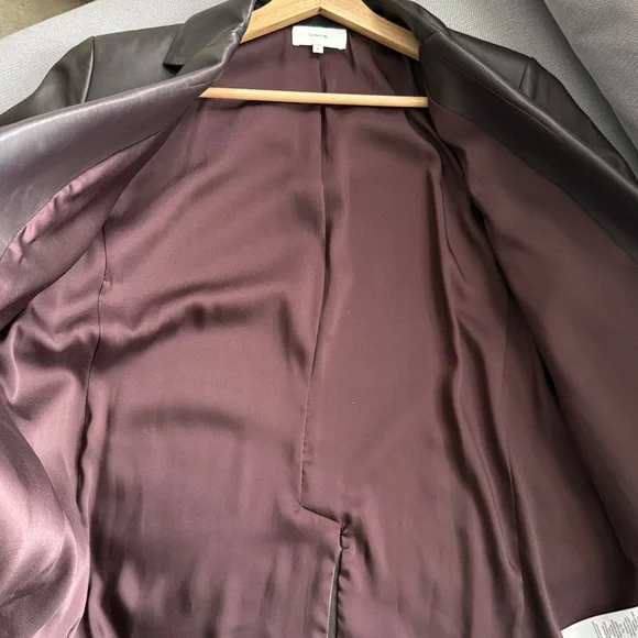 Vince Leather Shrunken Blazer Brown Size XL